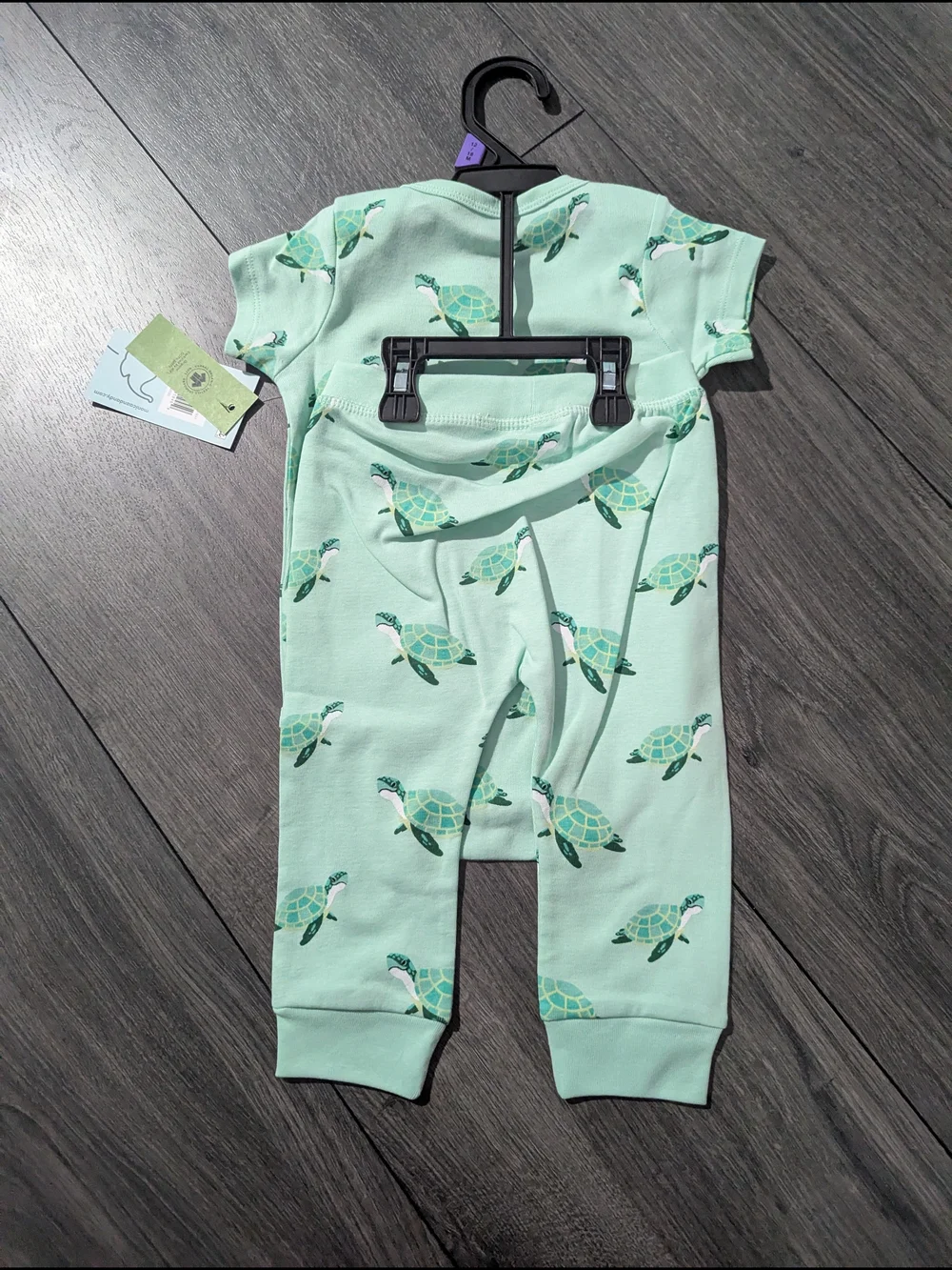 M+O Mint Green GOTS Certified Organic Cotton Turtle Bodysuit & Pants Set